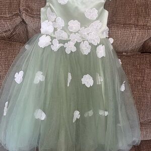 JJs House Sage Green Tulle Dress with White Floral Appliqués